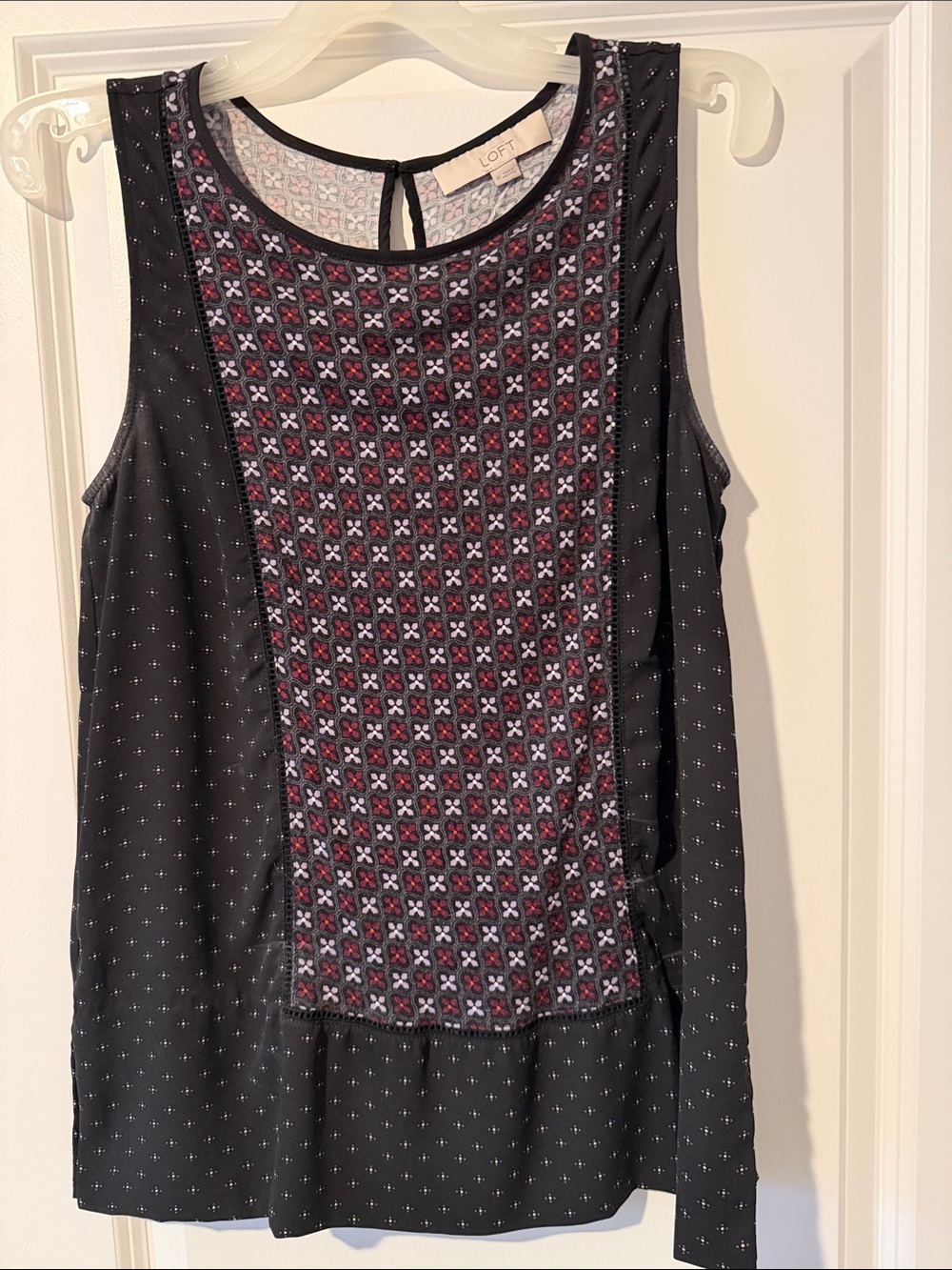 LOFT Black Sleeveless Camisole with Pink & White Patterned Front
